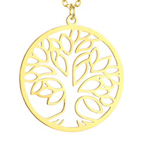 Tree of Life Necklace for Women – Gold Stainless Steel 26mm Round Pendant 1099