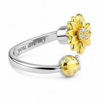 Sunflower Adjustable Open Ring Two Tone Floral Statement Ring  Marquise Cut 1584