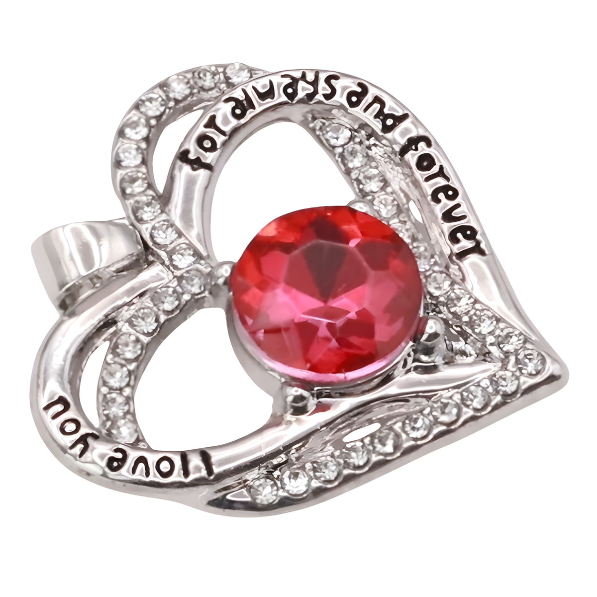 Garnet Ruby Red Zircon Heart Necklace For Women Rhodium-Plated Base Metal B274