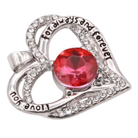 Garnet Ruby Red Zircon Heart Necklace For Women Rhodium-Plated Base Metal B274