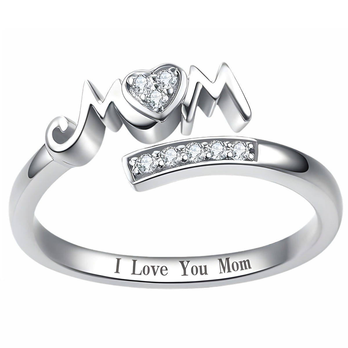 Sterling Silver 925 Adjustable Ring, "I Love You Mom" Jewelry Gift 531