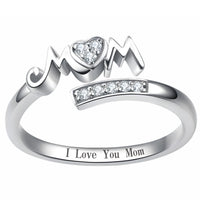 Sterling Silver 925 Adjustable Ring, "I Love You Mom" Jewelry Gift 531