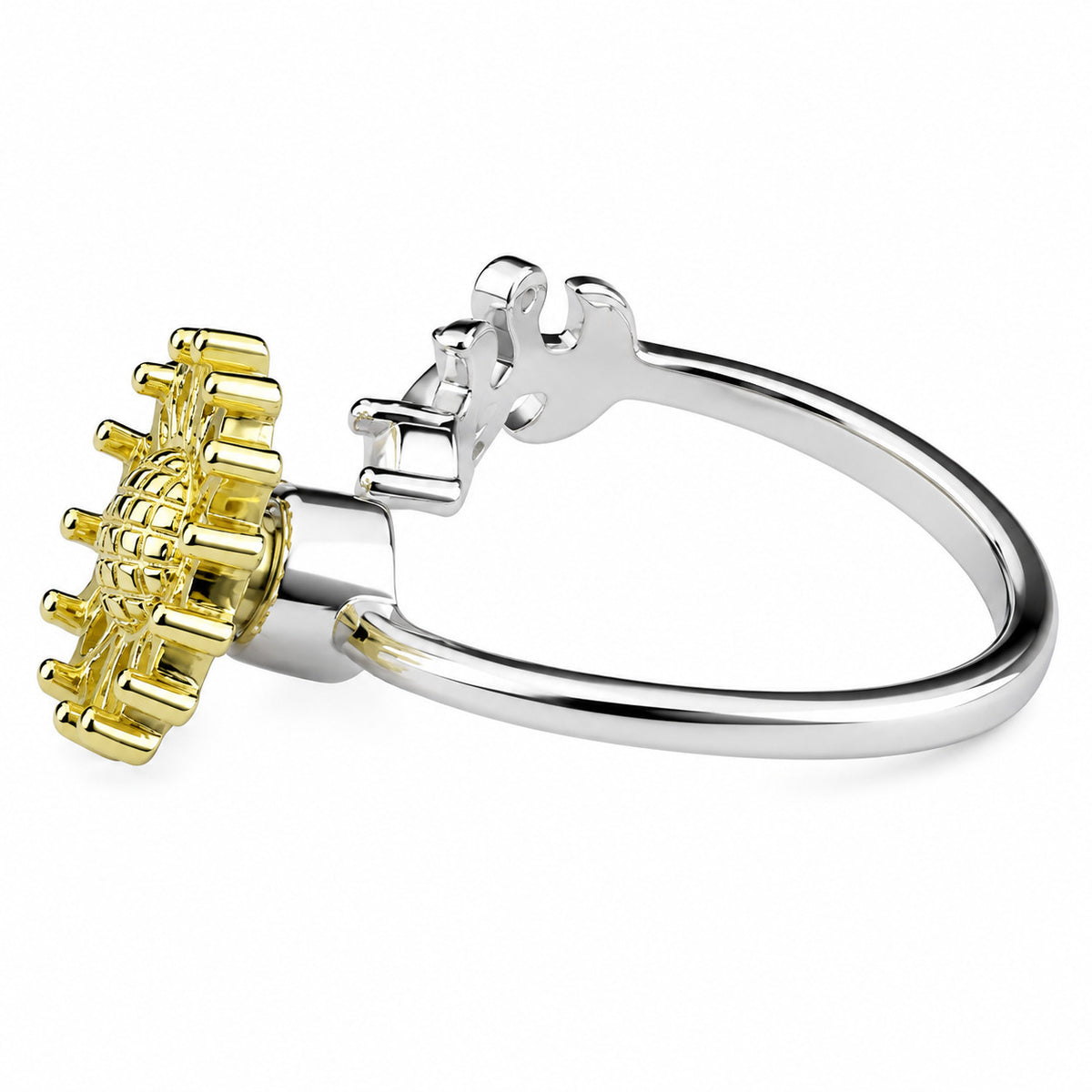 Sunflower Adjustable Open Ring Two Tone Floral Statement Ring with Yellow 1585