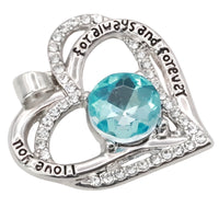 Love Heart Pendant Necklace For Women Rhodium-Plated Base Metal Aqua Blue B272
