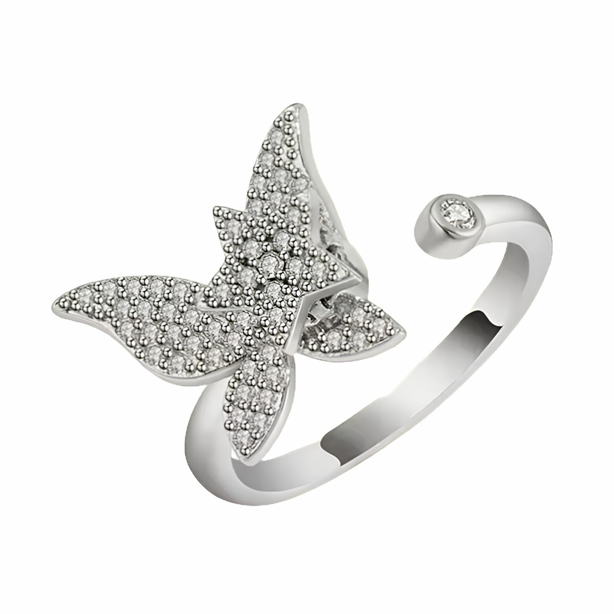 Open Adjustable Anti Stress Fidget Ring Clear Zircon Pavé Wing Statement B340
