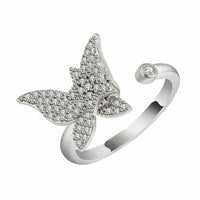 Open Adjustable Anti Stress Fidget Ring Clear Zircon Pavé Wing Statement B340