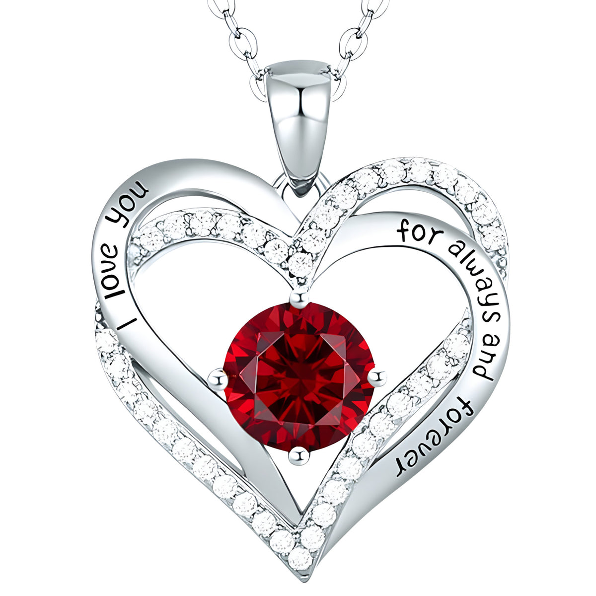 Heart Zircon Pendant Necklace Women Stainless Steel Link Chain Red Stone B270