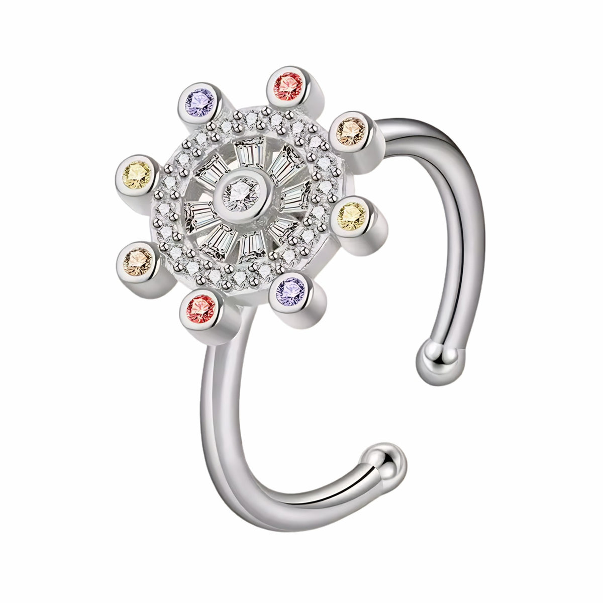 Rotatable Spin Ring Multicolour Floral Halo Spinner Ring Adjustable Open 1559