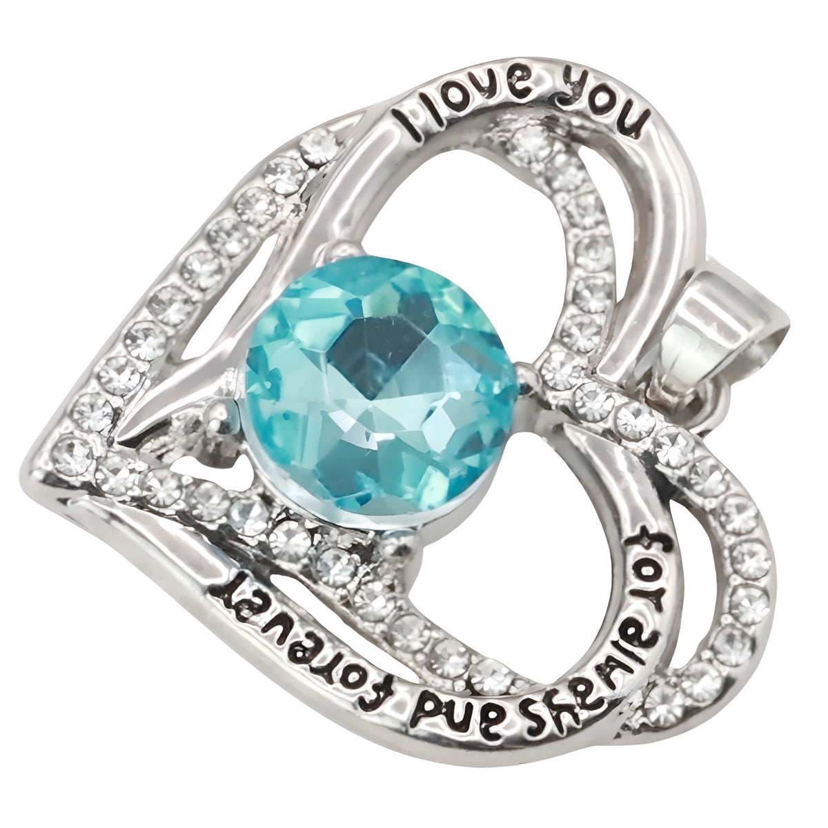 Love Heart Pendant Necklace For Women Rhodium-Plated Base Metal Aqua Blue B272