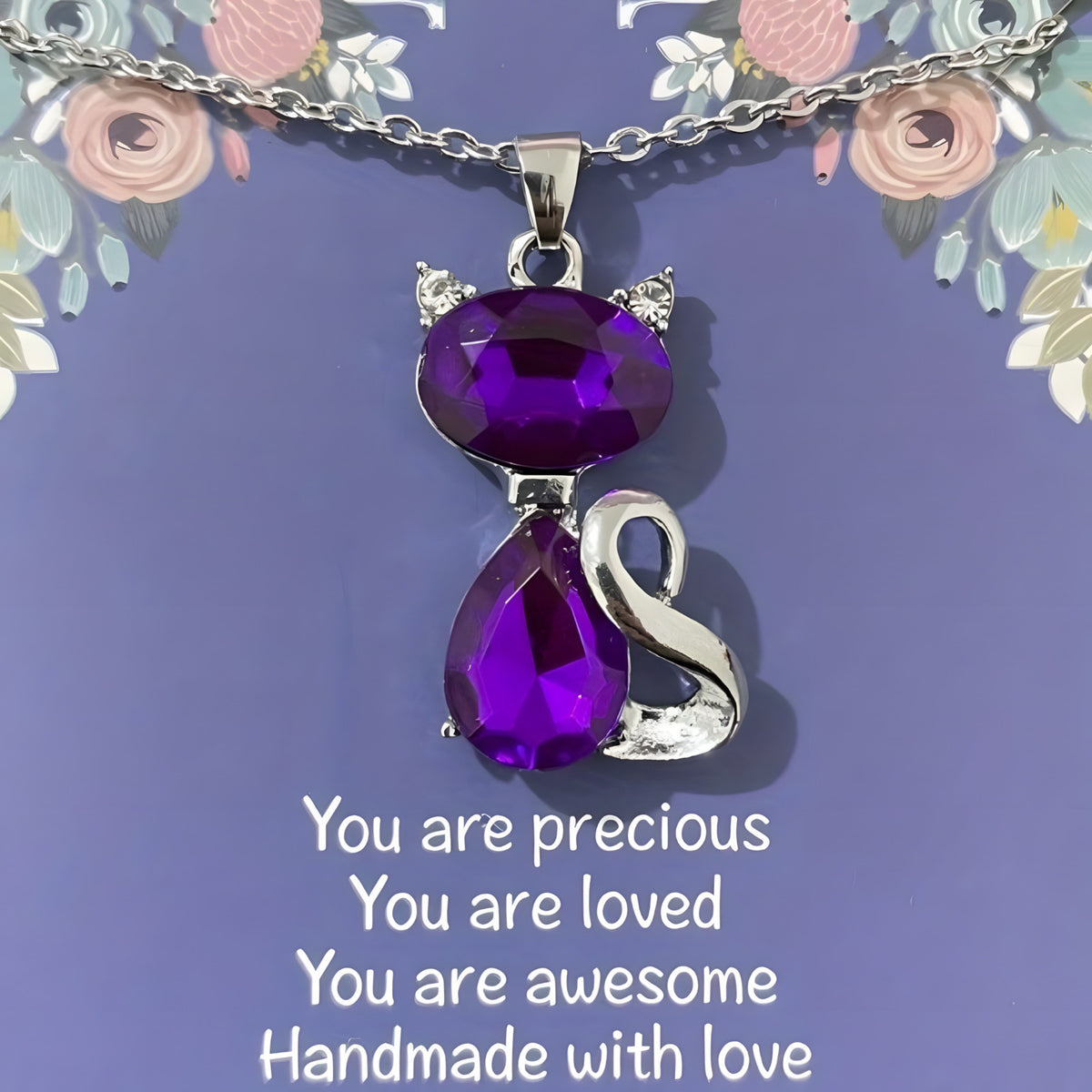Stainless Steel Jewelry Heart of The Ocean Crystal Cat Pendant Zinc Alloy 558