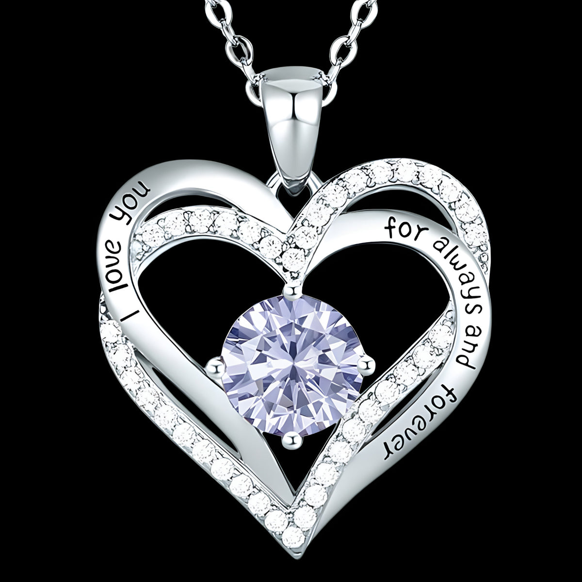 Heart Zircon Pendant Necklace For Women Stainless Steel Link Chain Purple B268