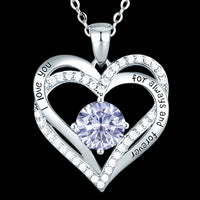 Heart Zircon Pendant Necklace For Women Stainless Steel Link Chain Purple B268