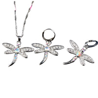 Cubic Zirconia 925 Sterling Silver Dragonfly Pendant Necklace Earrings Sets 534