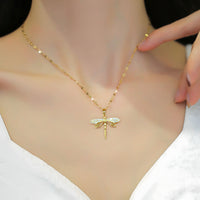 Gold Dragonfly Necklace for Women – Sparkling Crystal Insect Pendant on Zinc 755