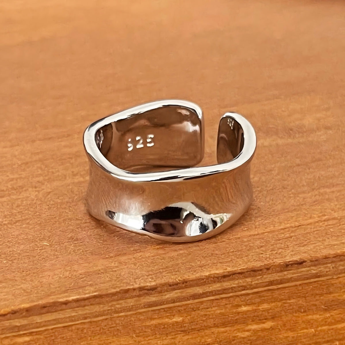 Adjustable Open Ring For Women Men, Silver Colour Wide Band Statement Ring B344