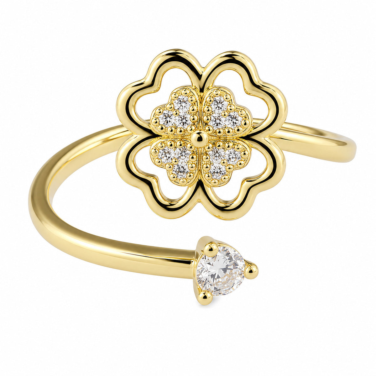 Rotating Clover Spinner Ring Adjustable Anxiety Fidget Ring Open Wrap 1576