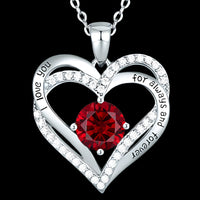 Heart Zircon Pendant Necklace Women Stainless Steel Link Chain Red Stone B270
