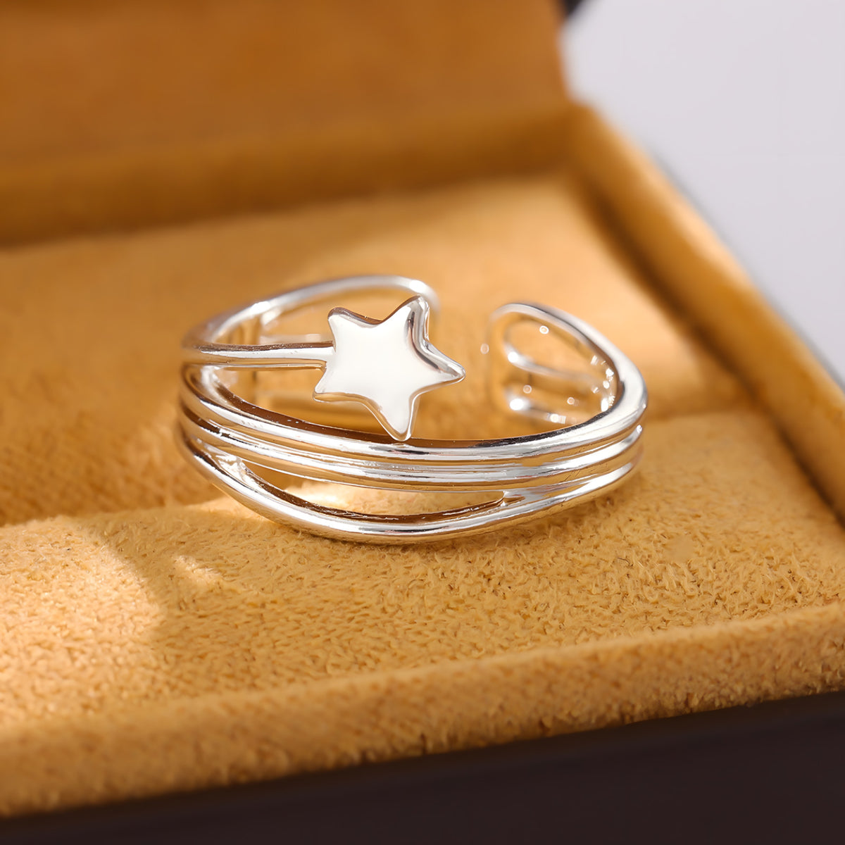 Adjustable Star Ring For Women, Silver Colour Open Cuff Ring, Rotatable B347