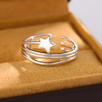 Adjustable Star Ring For Women, Silver Colour Open Cuff Ring, Rotatable B347