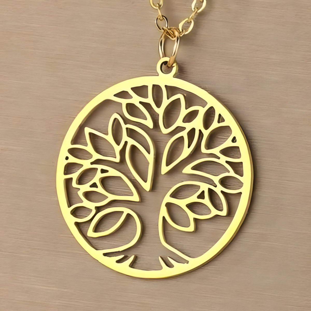 Tree of Life Necklace for Women – Gold Stainless Steel 26mm Round Pendant 1099