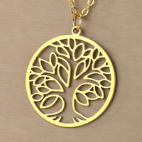 Tree of Life Necklace for Women – Gold Stainless Steel 26mm Round Pendant 1099