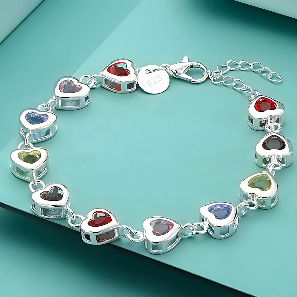 Unified Jewellery Multicolour Heart Crystal Tennis Bracelet Adjustable Wome 1865