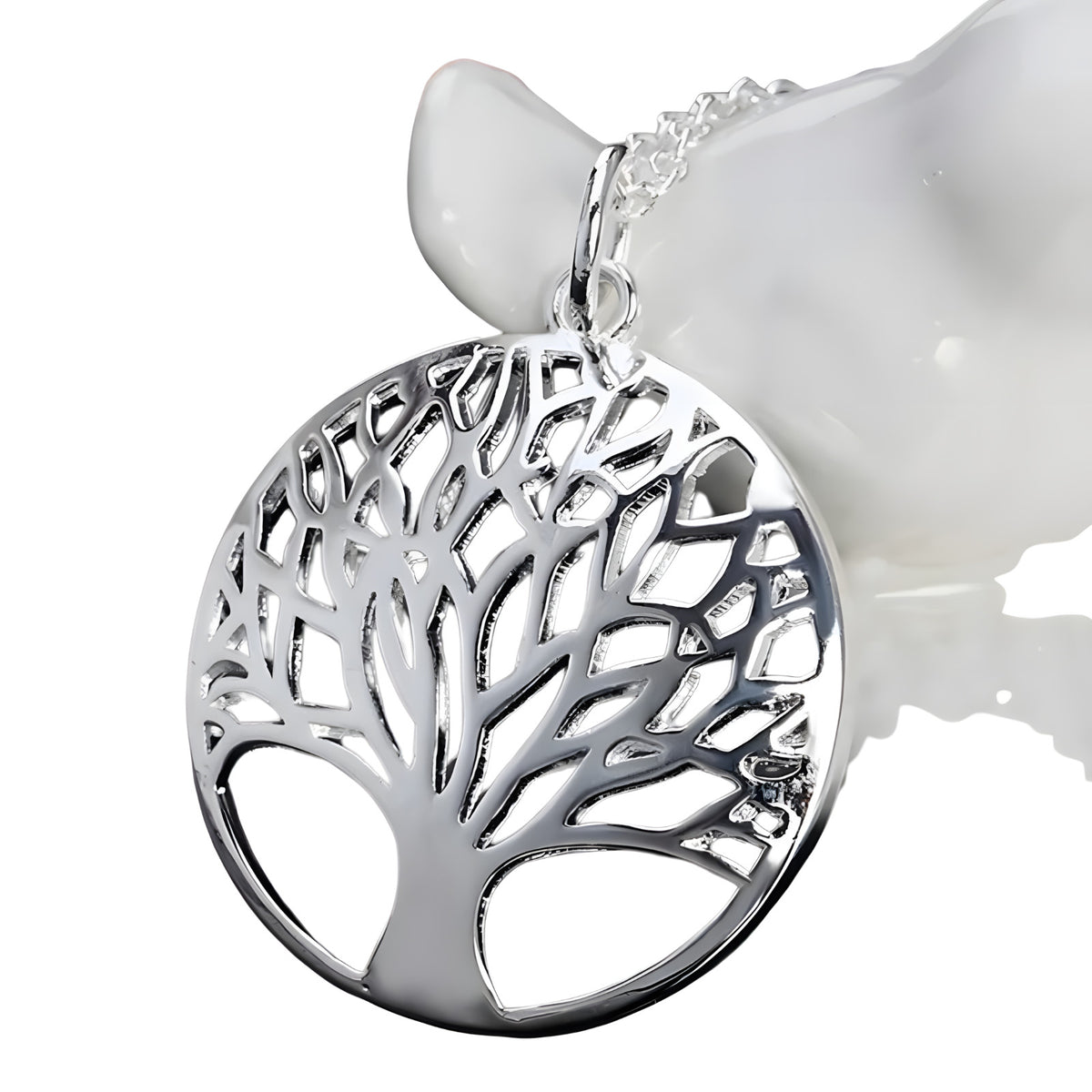 Stainless Steel Tree of Life Necklace for Women – Silver Round Pendant 1100