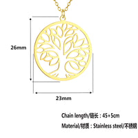 Tree of Life Necklace for Women – Gold Stainless Steel 26mm Round Pendant 1099