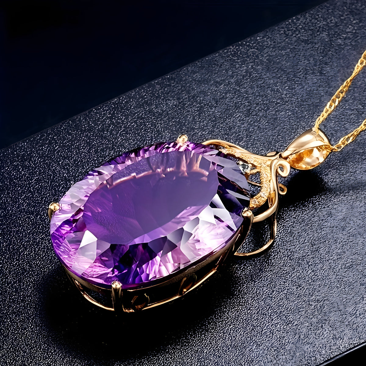Goddess Queen Crown Necklace, Oval Water Drop Purple Crystal Pendant 552