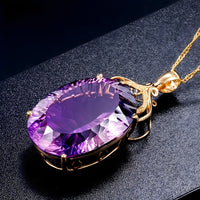 Goddess Queen Crown Necklace, Oval Water Drop Purple Crystal Pendant 552