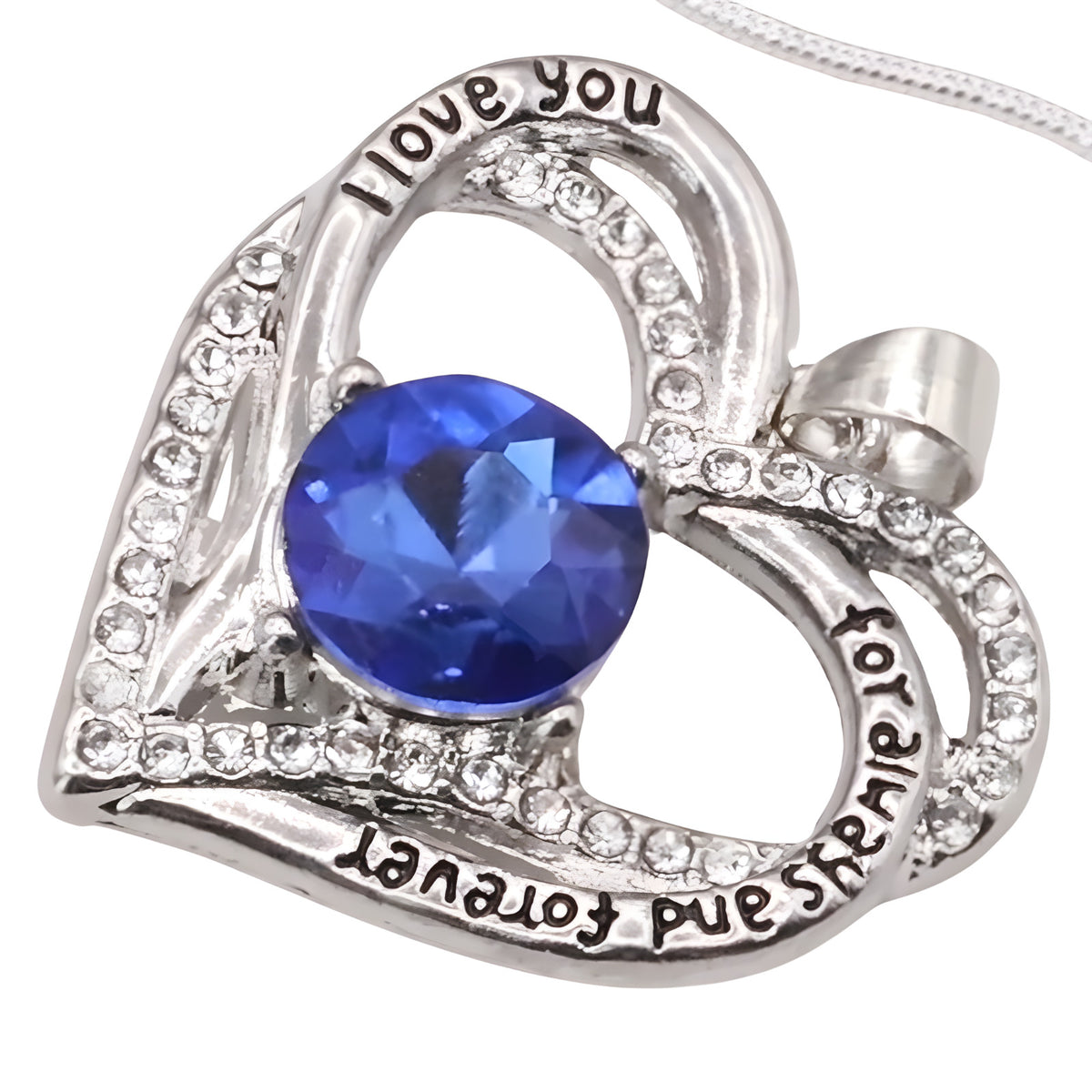 Heart Shaped Sapphire Blue Zircon Necklace For Women Rhodium-Plated Base B273