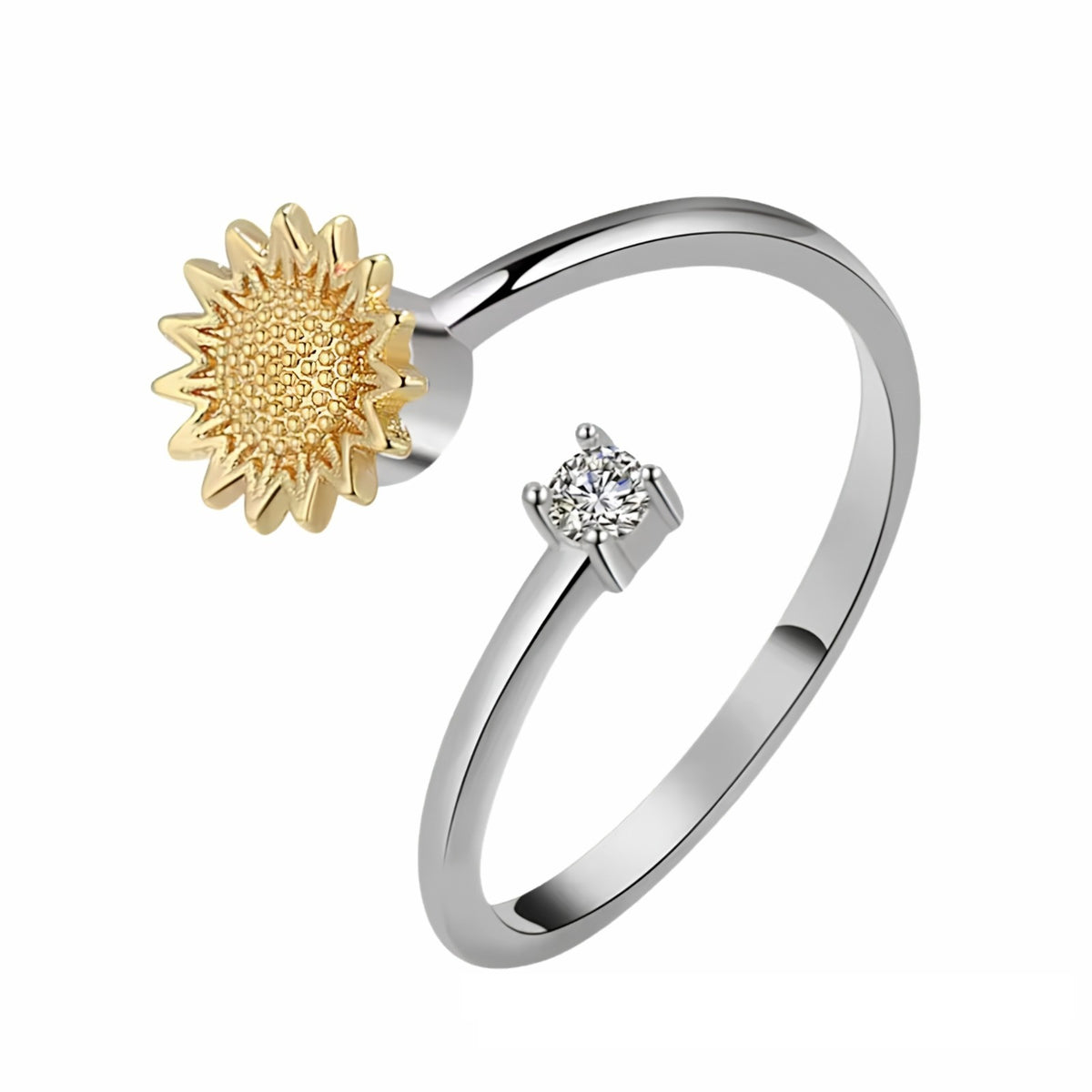 Two Tone Sunflower Ring Gold Silver Floral Spinner Adjustable Open Band 1544