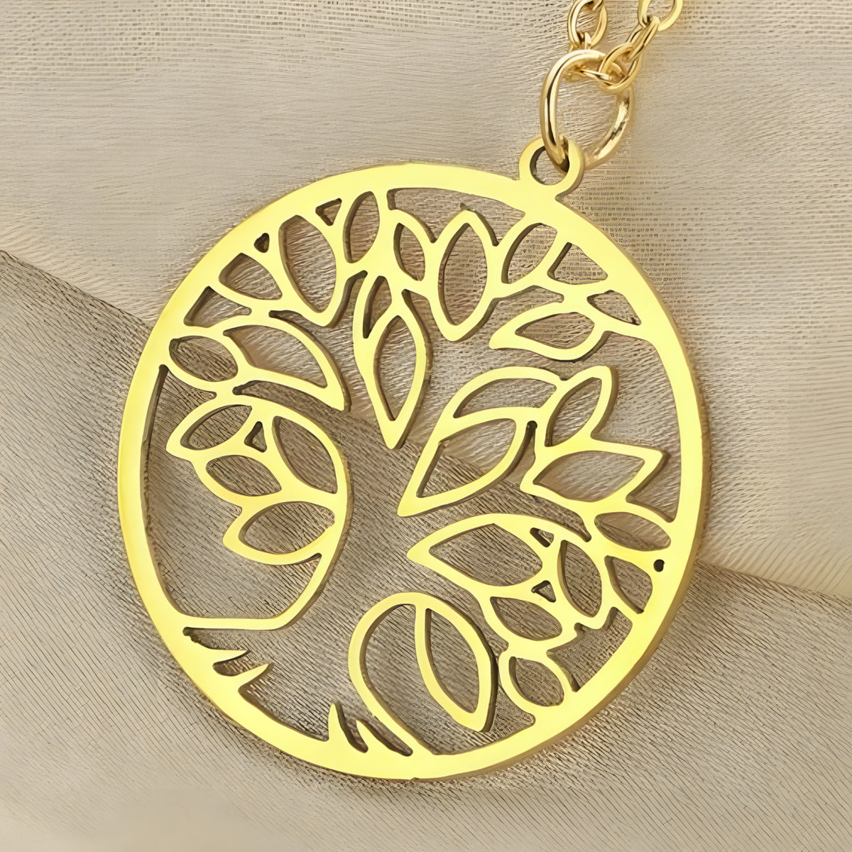 Tree of Life Necklace for Women – Gold Stainless Steel 26mm Round Pendant 1099