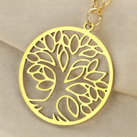 Tree of Life Necklace for Women – Gold Stainless Steel 26mm Round Pendant 1099
