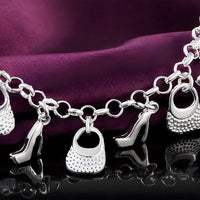 Handbag and High Heel Charm Bracelet, 20cm Statement Link Chain with Toggle 1881