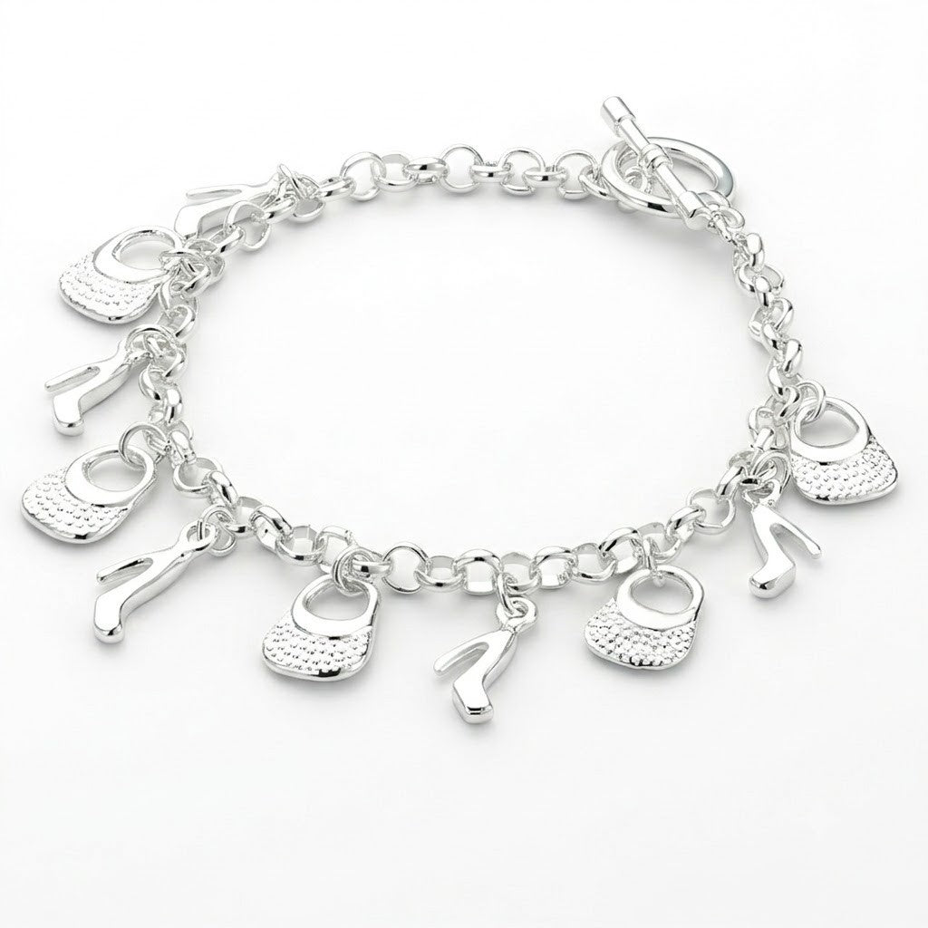 Handbag and High Heel Charm Bracelet, 20cm Statement Link Chain with Toggle 1881