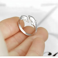 Adjustable Dolphin Ring For Women, Silver Colour Open Ring, Ocean Animal B345