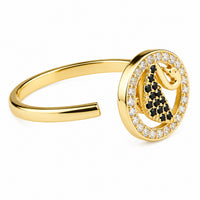 Halo Statement Ring For Women Gold Tone Crystal Border Fashion Ring Elegant 1573