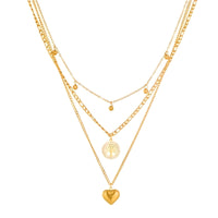 Gold Heart Tree of Life Layered Necklace for Women – Trendy Copper Metal 754