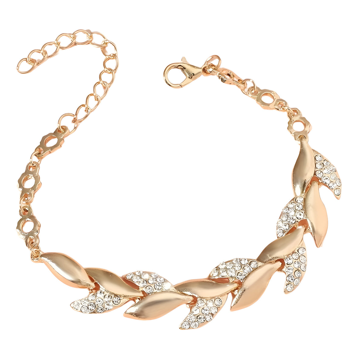 Gold Plated Leaf Bracelet for Women, Elegant Hip Hop Style Twisted Design 556