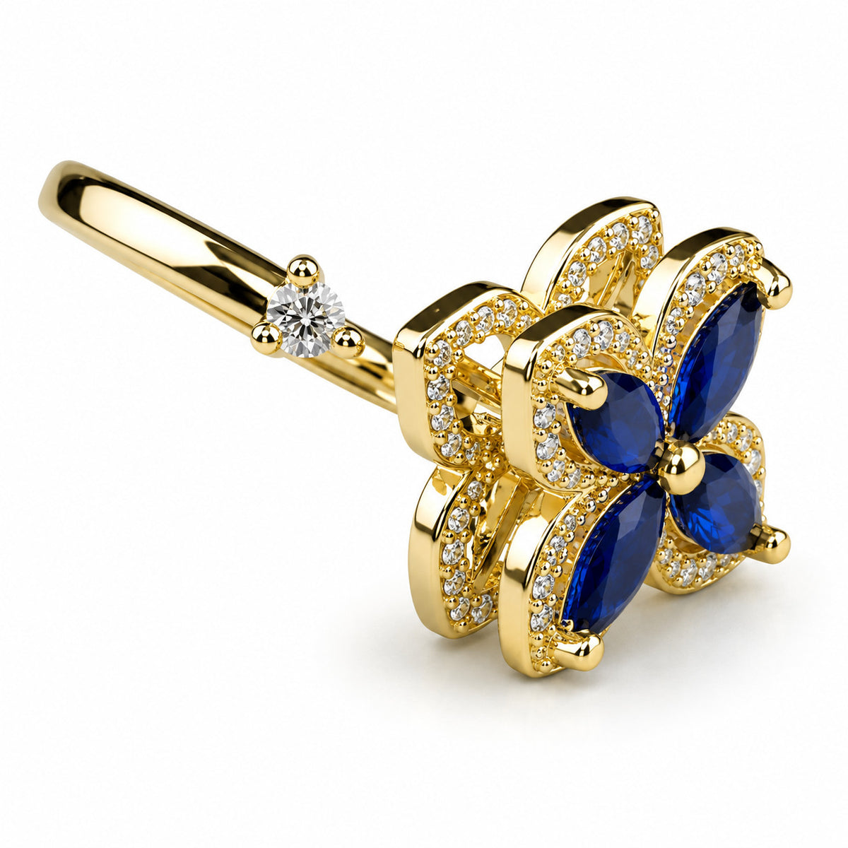 Rotatable Spin Ring Blue Flower Spinner Ring Adjustable Open Band Spinning 1557