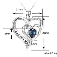 Double Heart Necklace For Women Love You Mom Pendant Blue Heart Crystal 1314
