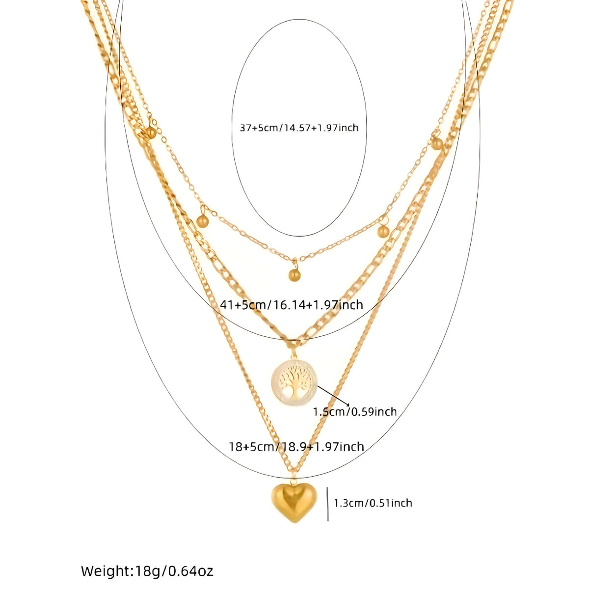 Gold Heart Tree of Life Layered Necklace for Women – Trendy Copper Metal 754