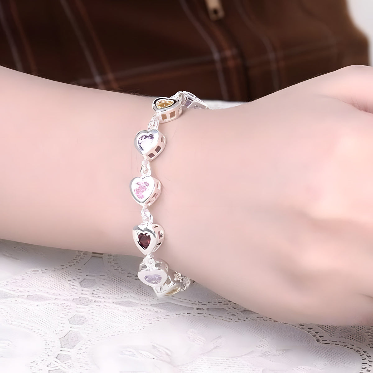 Unified Jewellery Multicolour Heart Crystal Tennis Bracelet Adjustable Wome 1865