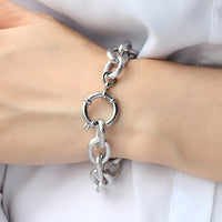 Gold Colour Chunky Link Bracelet Women, Luxury Textured Oval Chain Bracelet B331