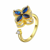 Rotatable Spin Ring Blue Flower Spinner Ring Adjustable Open Band Spinning 1557