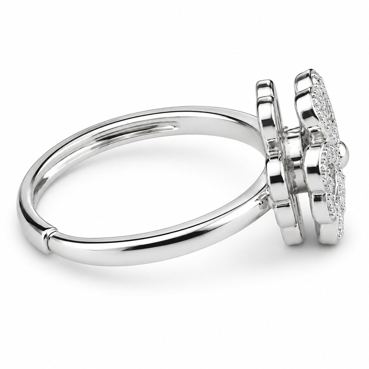 Rotatable Four-Leaf Clover Spinner Ring White Zircon Heart Petal Adjustable 1530