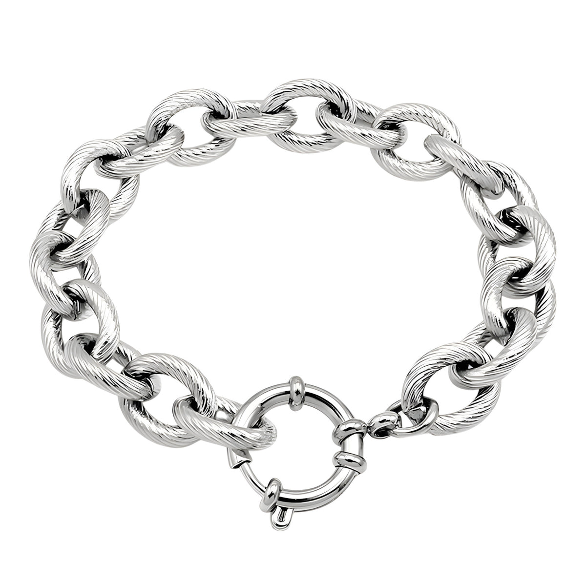 Gold Colour Chunky Link Bracelet Women, Luxury Textured Oval Chain Bracelet B331