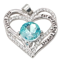 Love Heart Pendant Necklace For Women Rhodium-Plated Base Metal Aqua Blue B272