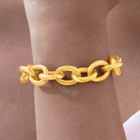 Gold Colour Chunky Link Bracelet Women, Luxury Textured Oval Chain Bracelet B330